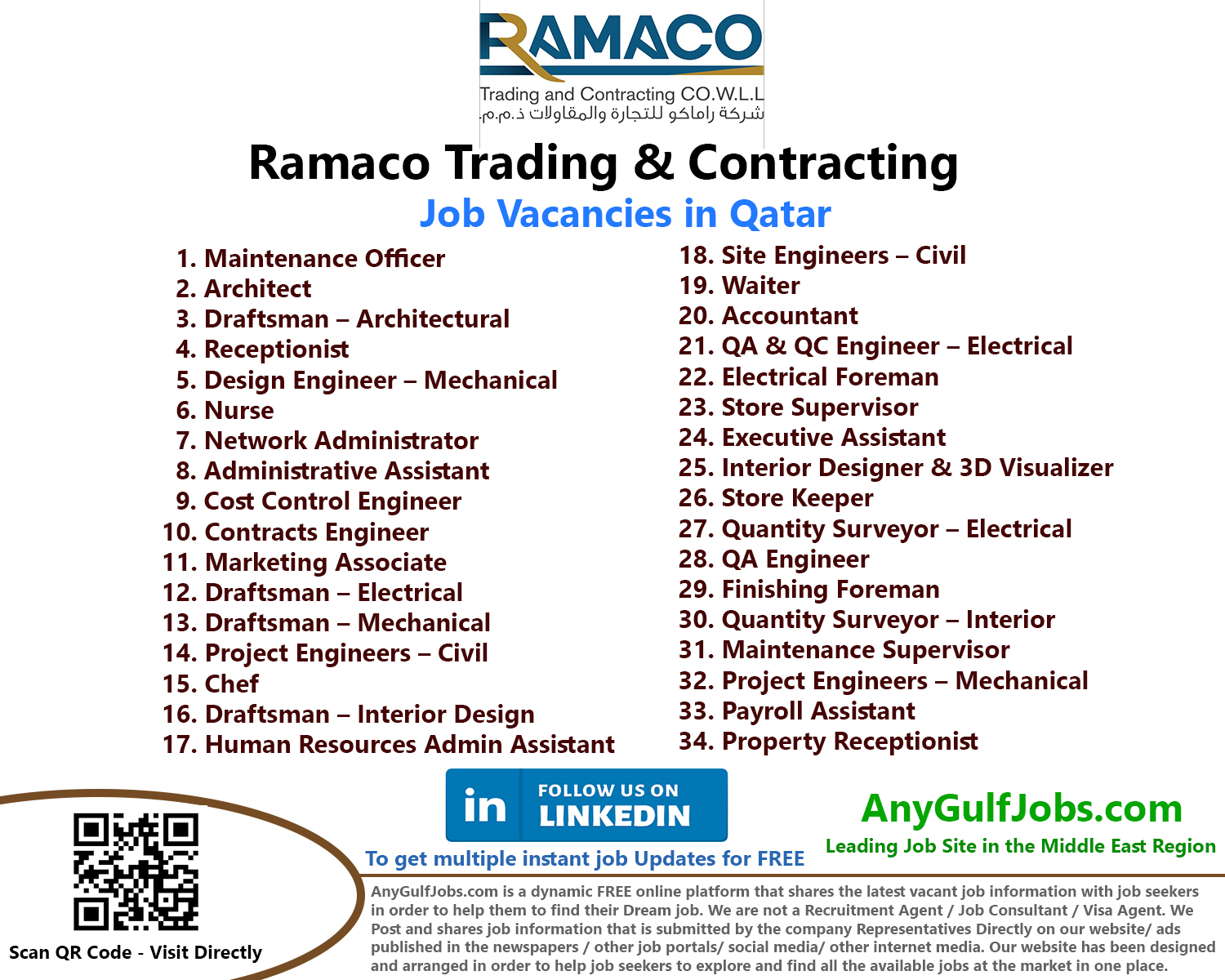 Ramaco Trading & Contracting - Qatar Job Vacancies