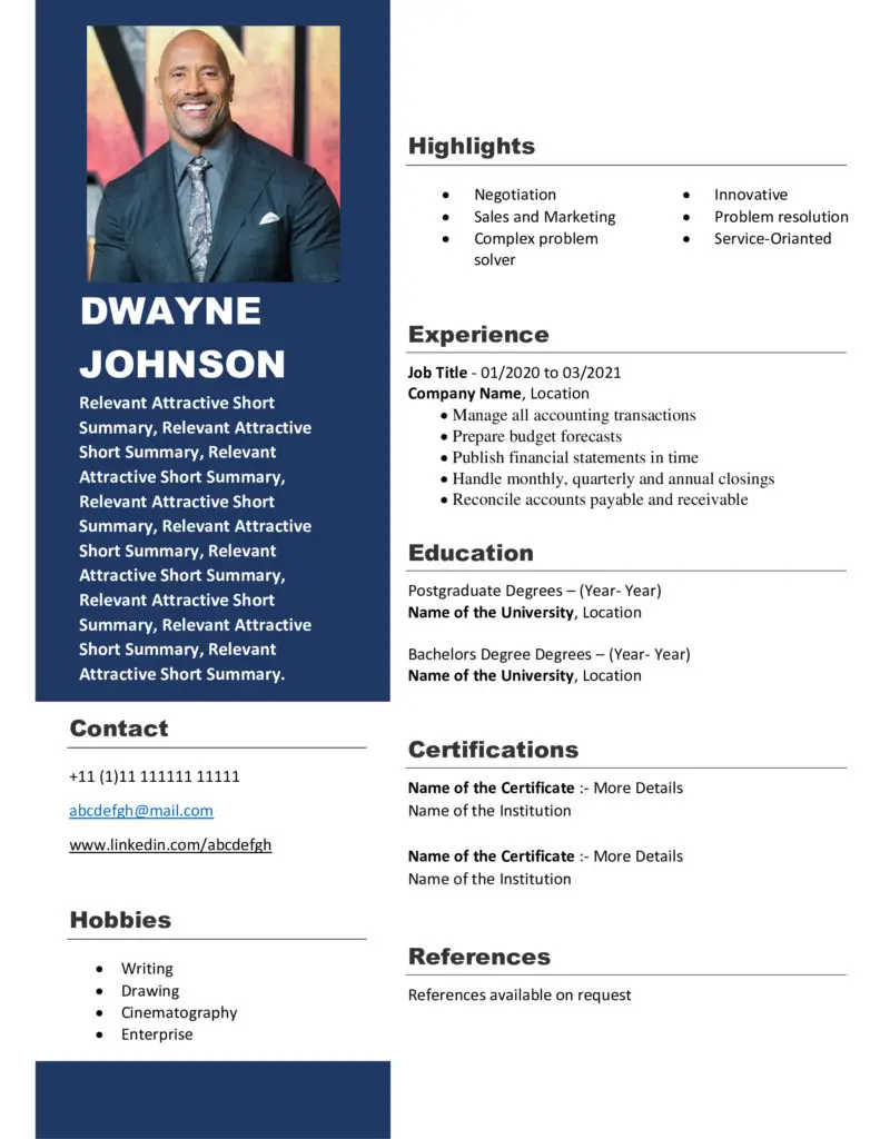 DWAYNE JOHNSON New Free Modern Updated CV Templates Free Download Professional CV Templates