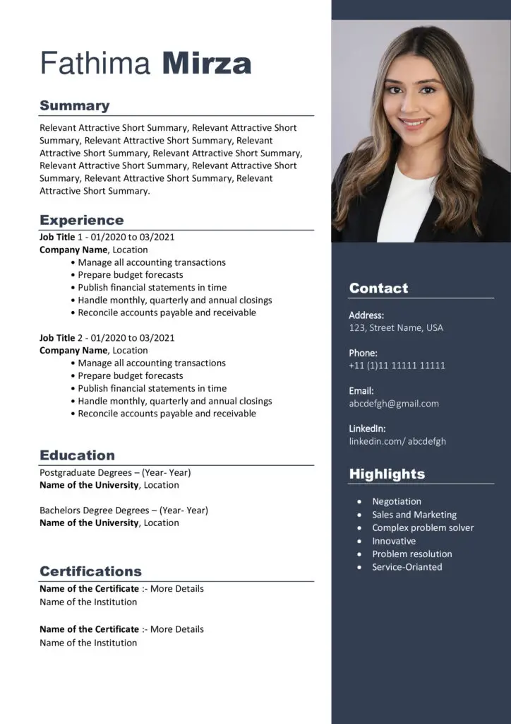 Fathima Mirza New Free Modern Updated CV Templates Free Download Professional CV Templates