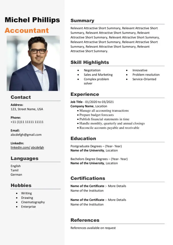Michel Phillips New Free Modern Updated CV Templates Free Download Professional CV Templates