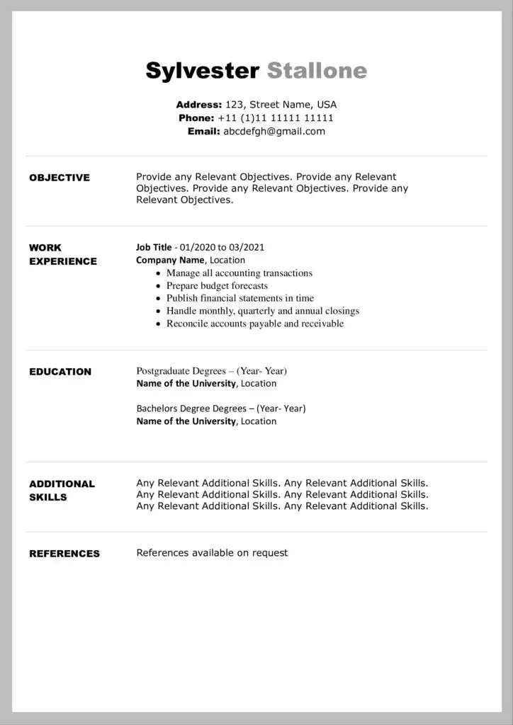 Sylvester Stallone New Free Modern Updated CV Templates Free Download Professional CV Templates
