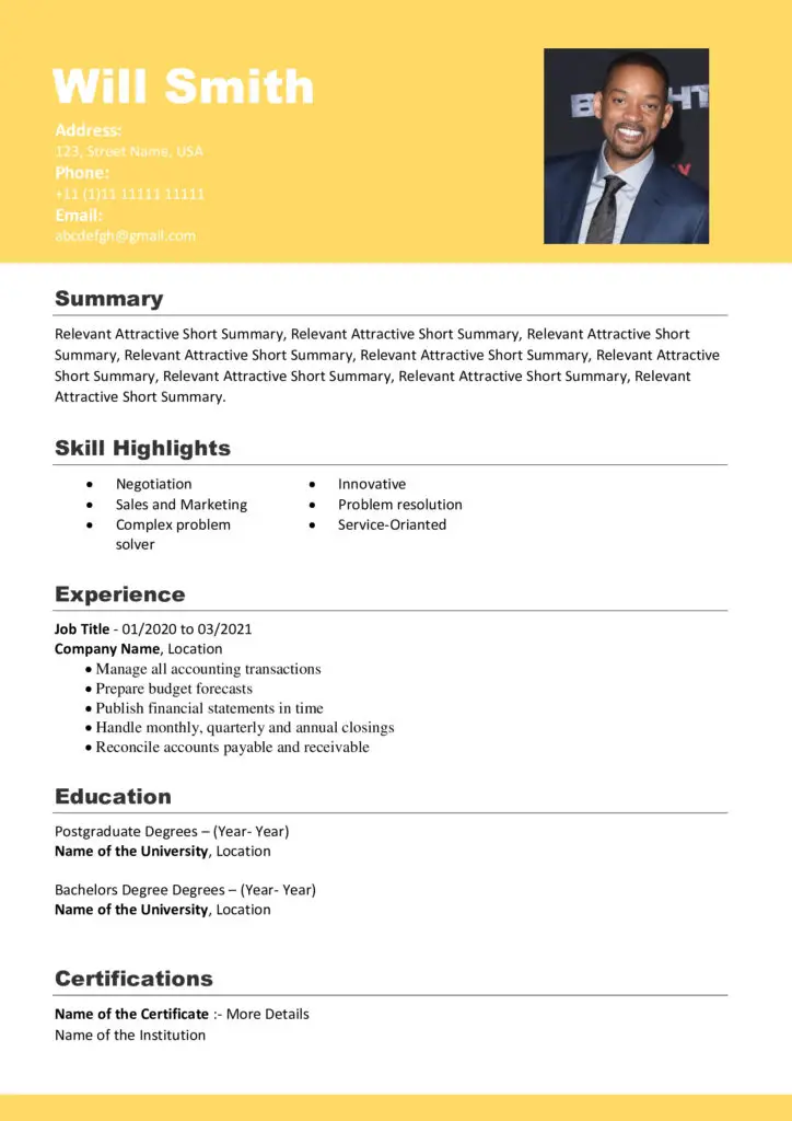 Will Smith New Free Modern Updated CV Templates 1 Free Download Professional CV Templates