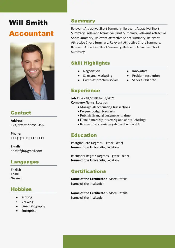 Will Smith New Free Modern Updated CV Templates Free Download Professional CV Templates