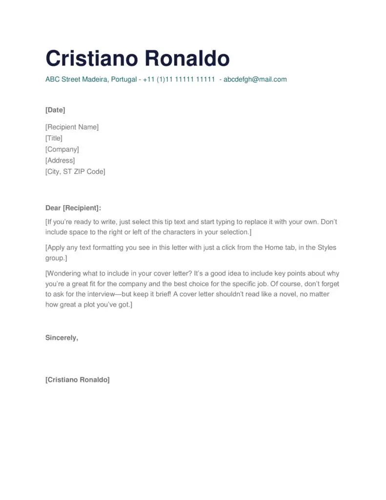 Cristiano Ronaldo New Free Modern Updated CV Cover Letter Templates Free Download CV Cover Letter Templates