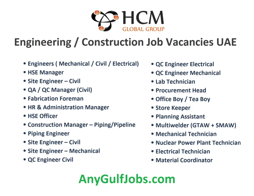 HCM Global Group  -  Engineering Job Vacancies in Dubai