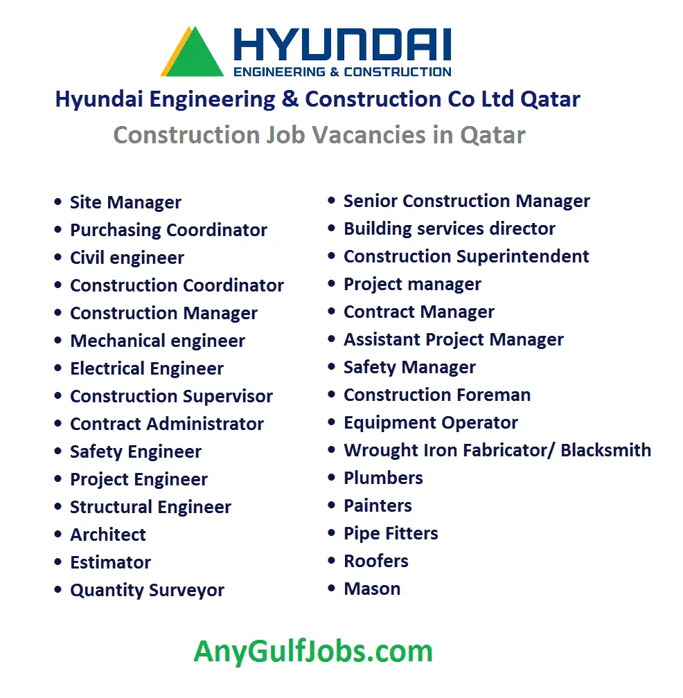 Hyundai Engineering & Construction Co Ltd Qatar - Engineering Job Vacancies in Qatar
