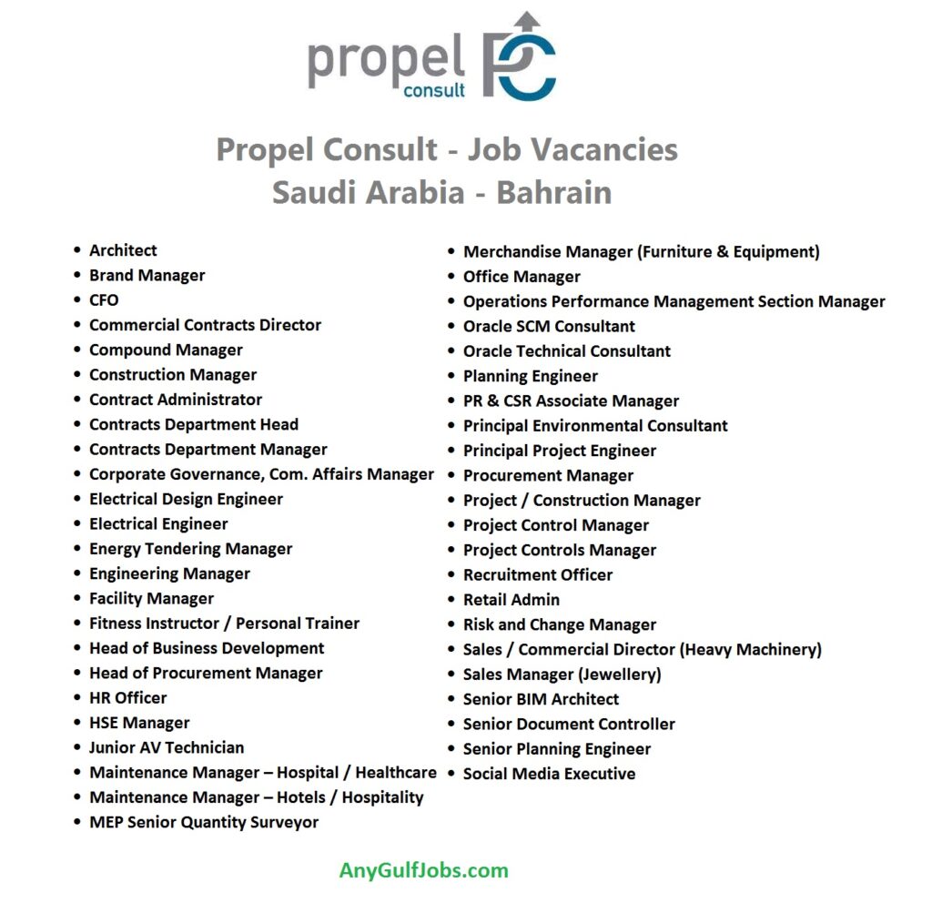 Propel Consult Job Vacancies Propel Consult - Job Vacancies - Saudi Arabia - Bahrain