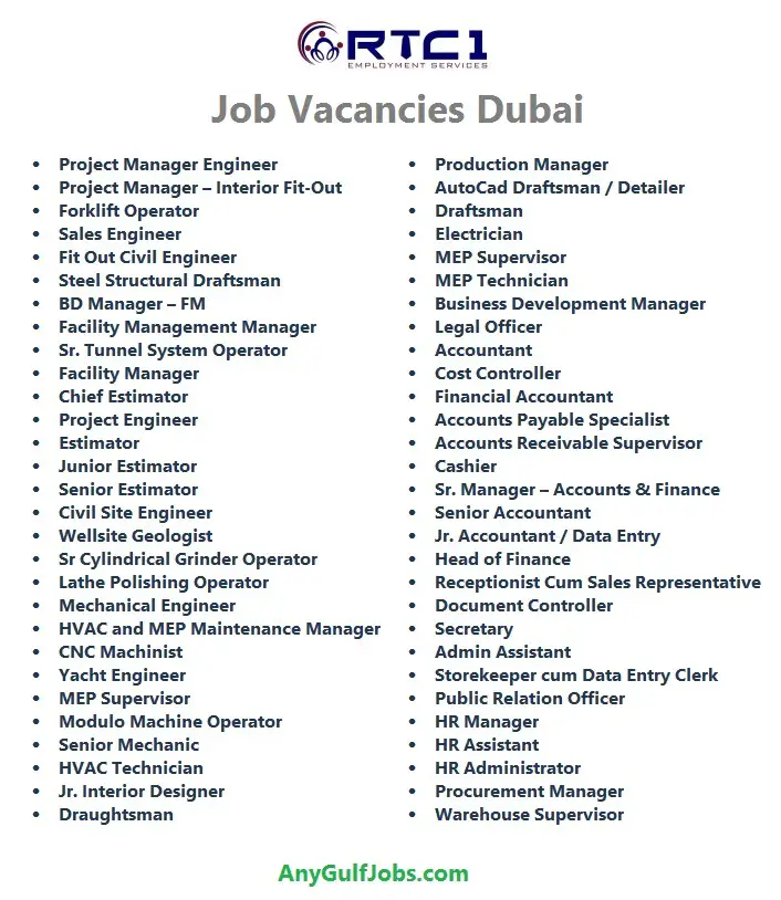 RTC-1 Employment Services - Job Vacancies Dubai