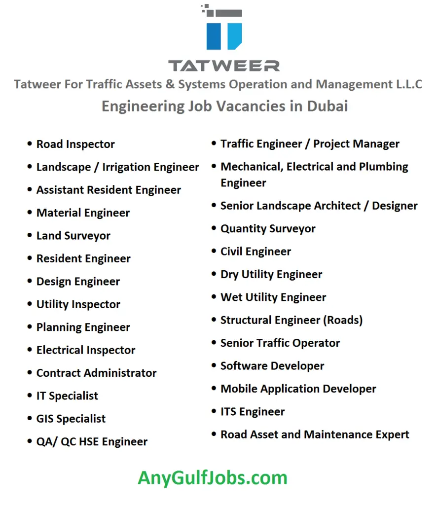 Tatweer For Traffic Assets & Systems Operation and Management L.L.C - Engineering Job Vacancies in Dubai