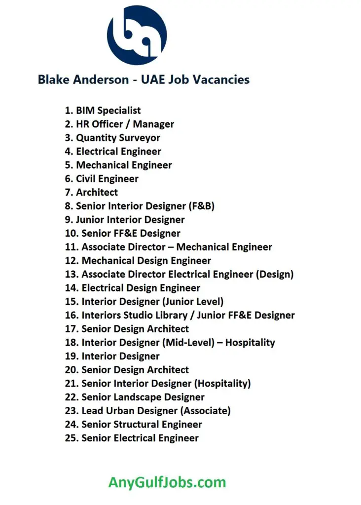 Blake Anderson Recruitment - Job Vacancies - UAE