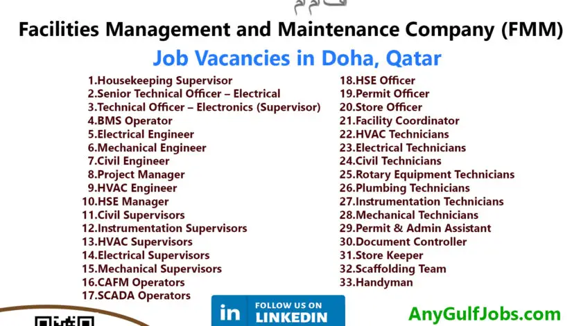 Facilities Management and Maintenance Company (FMM) Job Vacancies - Doha, Qatar