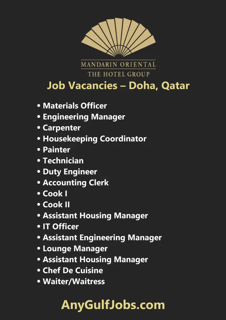 Mandarin Oriental Hotel Group Job Vacancies - Doha, Qatar