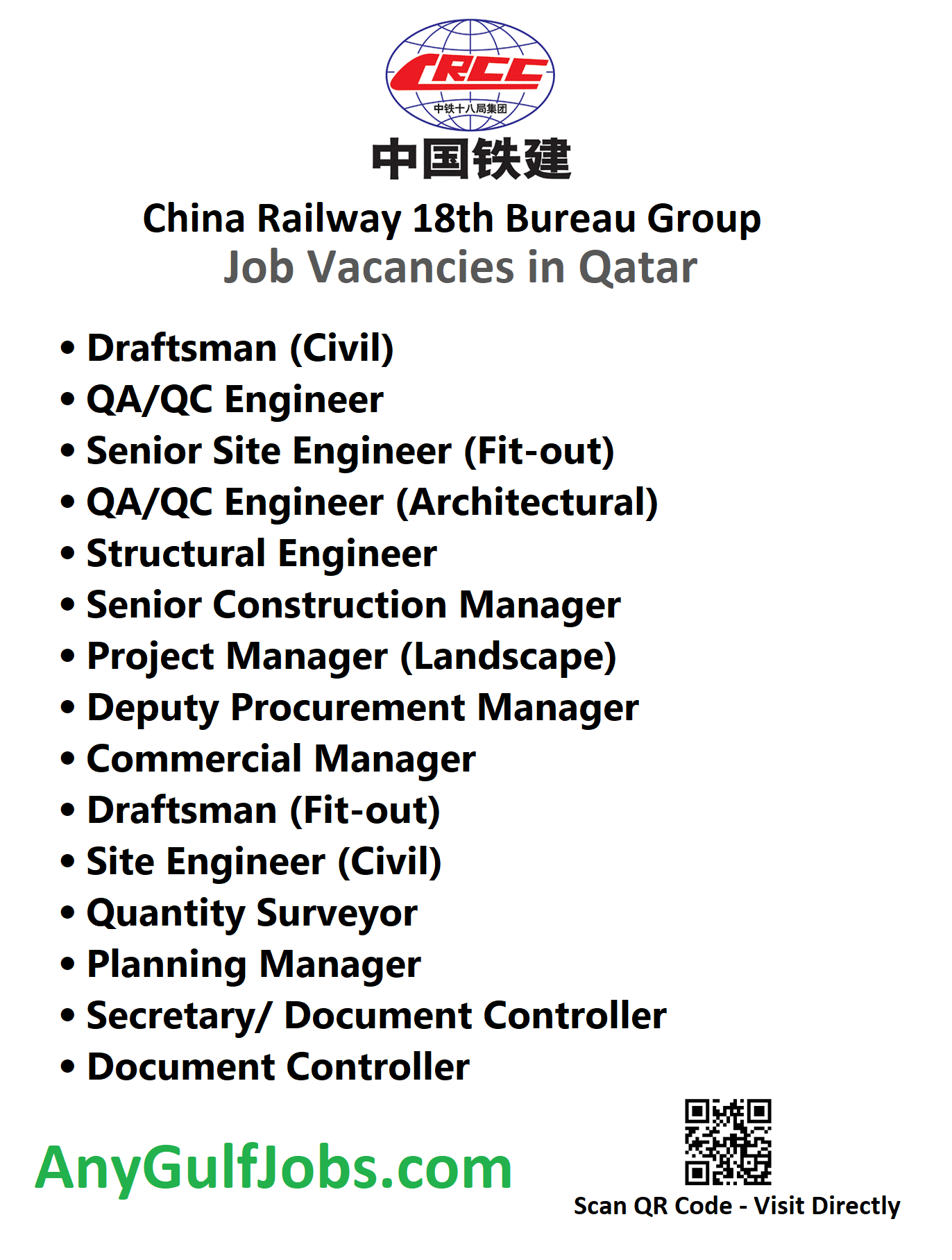China Railway 18th Bureau Group Job Vacancies in Qatar