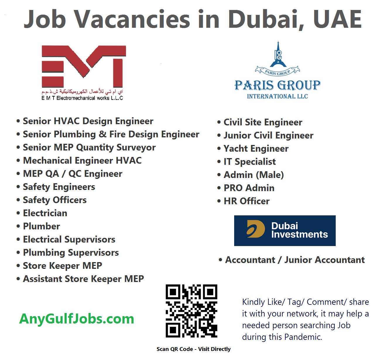 EMT Electromechanical Works L.L.C. Job Vacancies in Dubai, United Arab Emirates