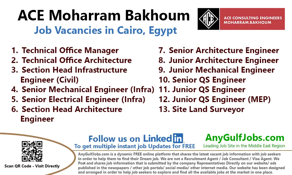 ACE Moharram Bakhoum Job Vacancies in Cairo, Egypt
