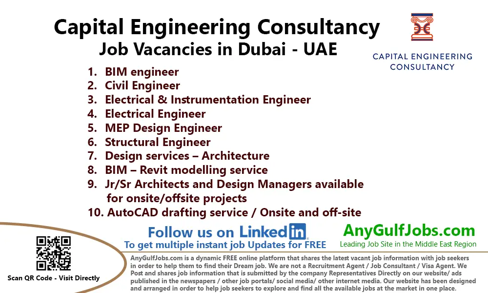 Capital Engineering Consultancy Job Vacancies in Dubai, United Arab Emirates