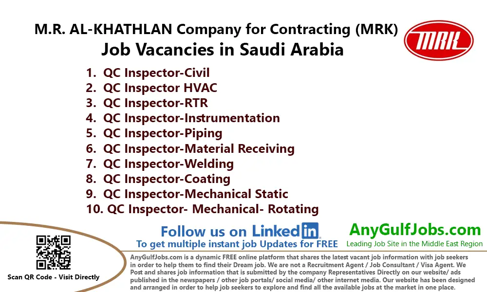 M.R. AL-KHATHLAN Company for Contracting (MRK) Job Vacancies in Saudi Arabia