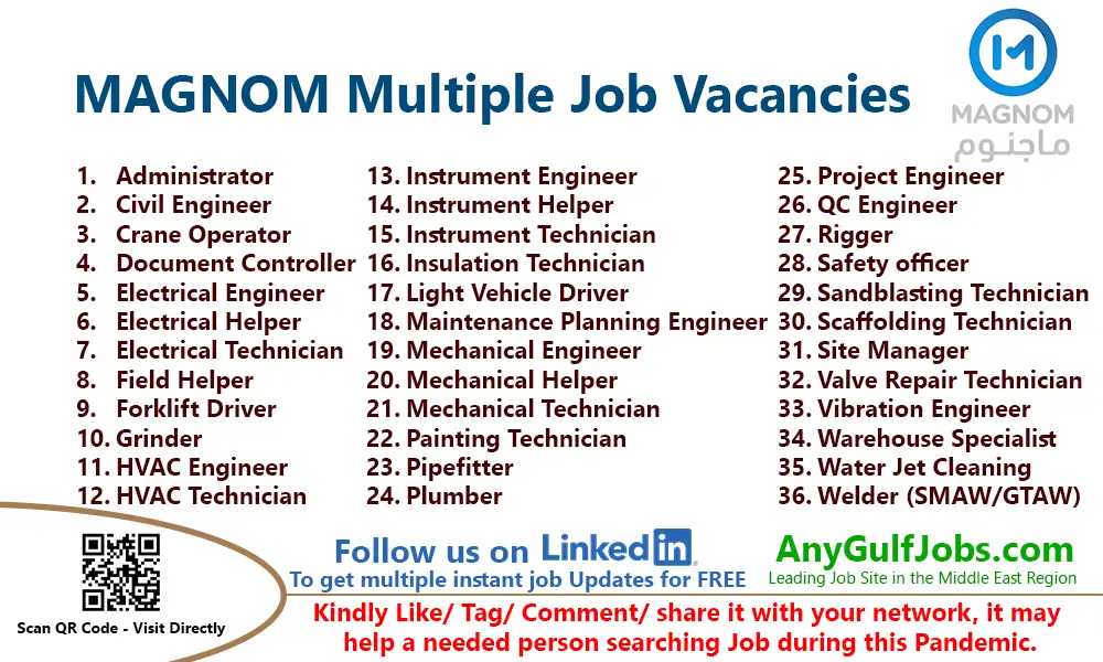 MAGNOM Multiple Job Vacancies