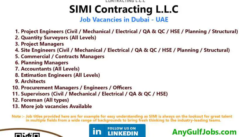 SIMI Contracting L.L.C Job Vacancies in Dubai, United Arab Emirates