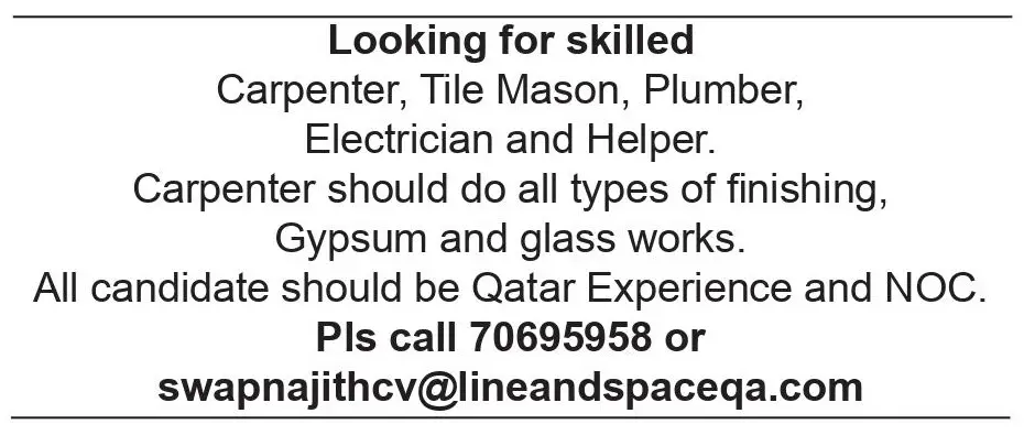 Require Skill Workers in Qatar
