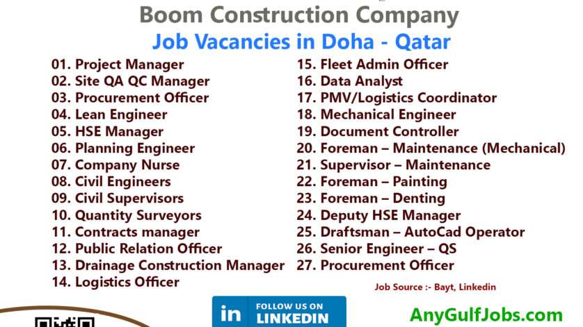Boom Construction Company Job Vacancies in Doha, Qatar