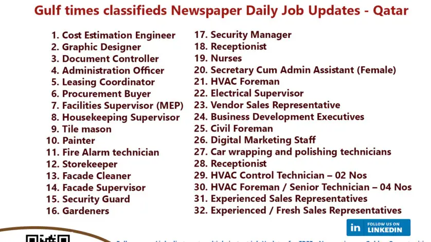 Gulf times classifieds Job Vacancies Qatar - 22 march 2022