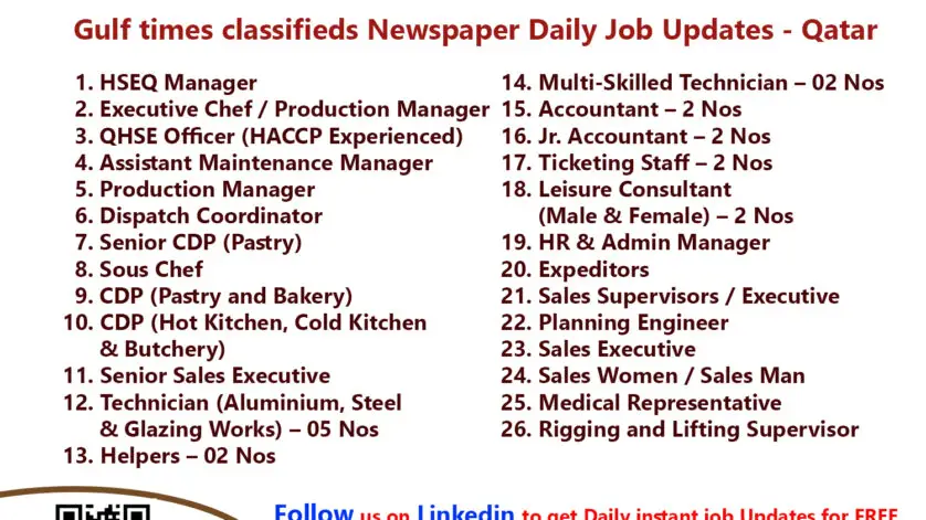 Gulf times classifieds Job Vacancies Qatar - 23 March 2022