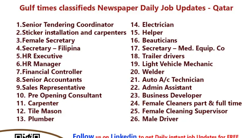 Gulf times classifieds Job Vacancies Qatar - 28 March 2022