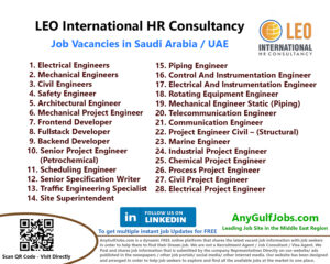 LEO International HR Consultancy Vacancies LEO International HR Consultancy Job Vacancies in Saudi Arabia / UAE