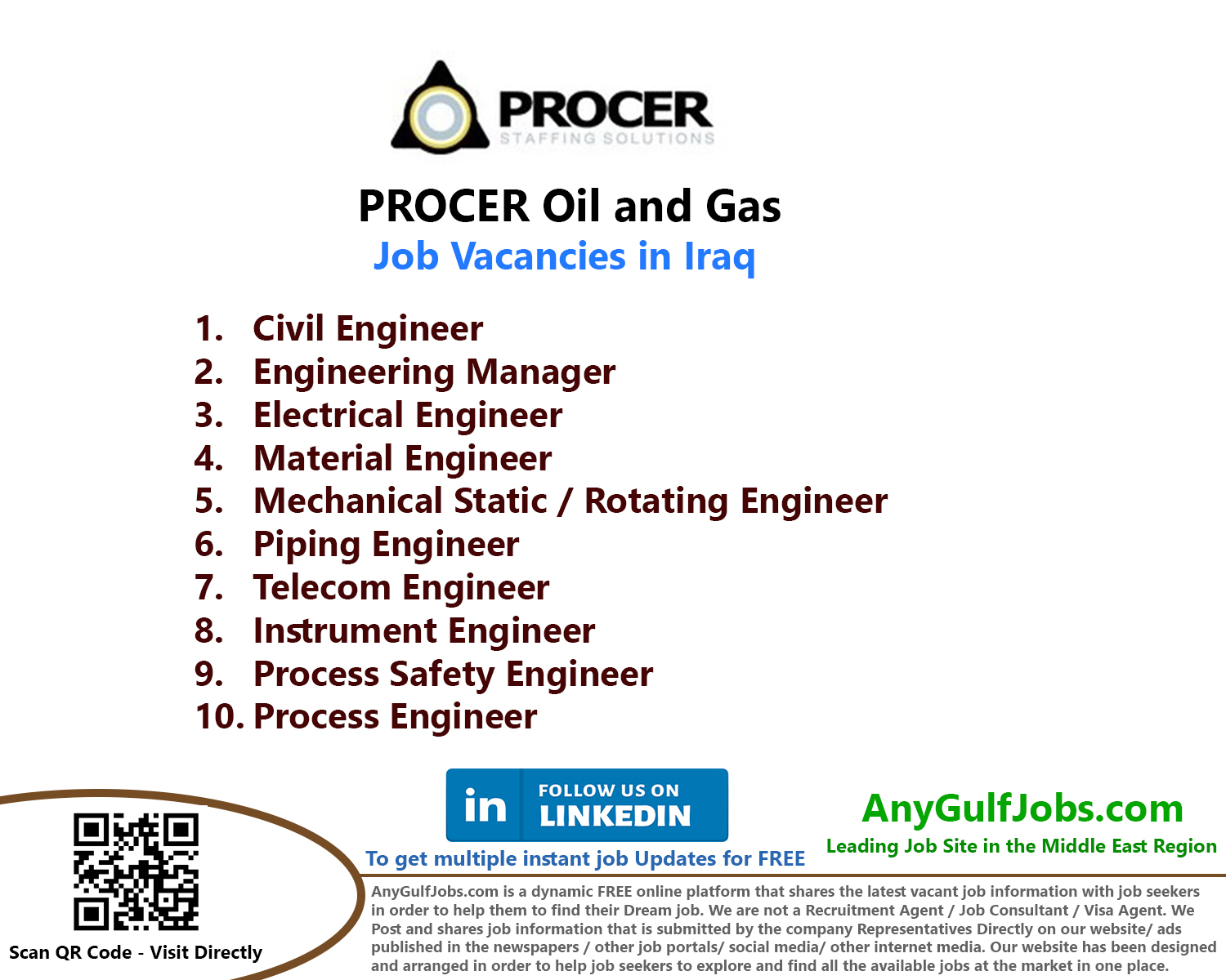 PROCER Oil and Gas Job Vacancies in Iraq