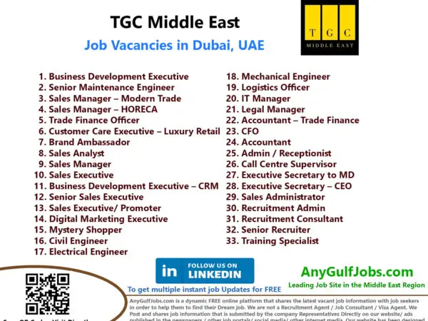 TGC Middle East Job Vacancies in Dubai, UAE