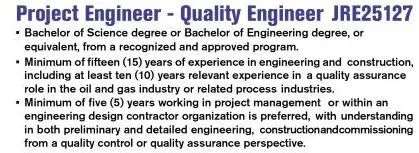 Project Engineer - Quality Engineer