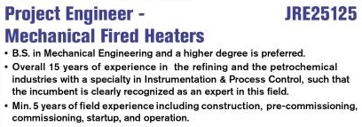 Project Engineer - Mechanical Fired Heaters