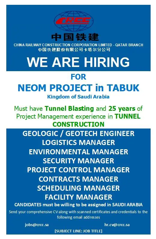 Multiple China Railway Construction Corporation Limited Job Vacancies - Tunnel