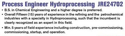 Process Engineer Hydroprocessing