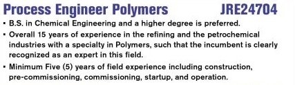 Process Engineer Polymers