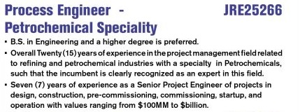 Process Engineer - Petrochemical Speciality