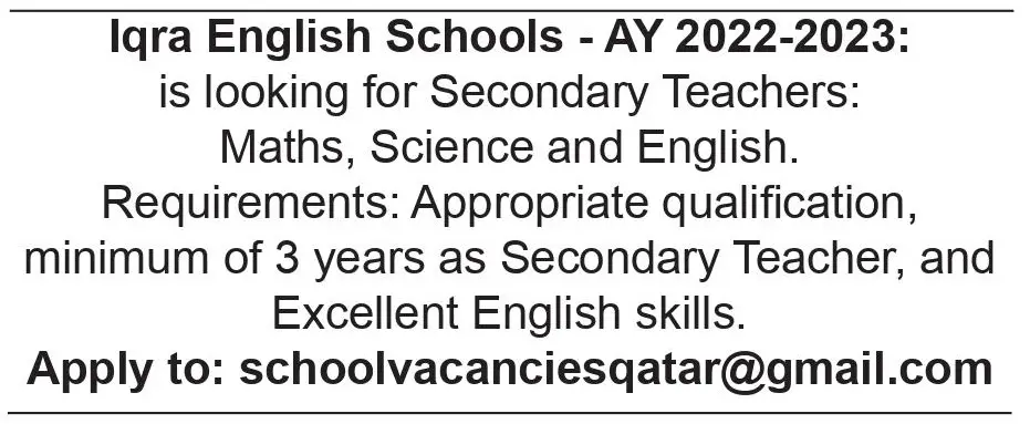 Secondary Teachers Maths, Science and English