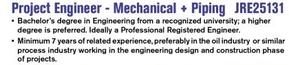 Project Engineer - Mechanical + Piping