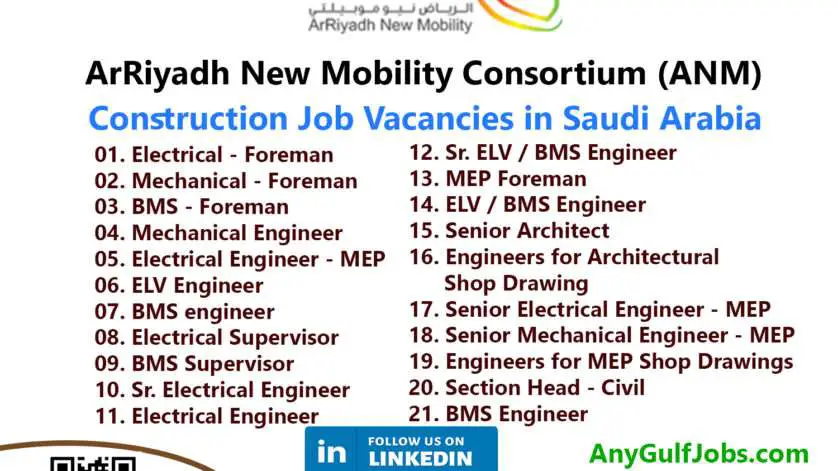 ArRiyadh New Mobility Consortium (ANM) Job Vacancies in Saudi Arabia