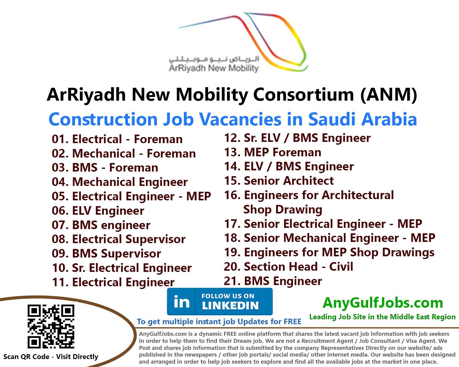 ArRiyadh New Mobility Consortium (ANM) Job Vacancies in Saudi Arabia