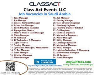 Class Act Events LLC Multiple Job Vacancies in Saudi Arabia