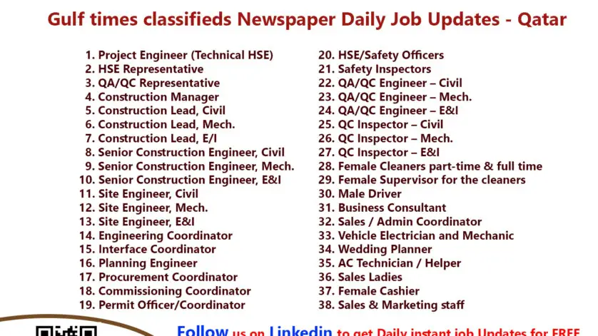 Gulf times classifieds Job Vacancies Qatar - 04 April 2022