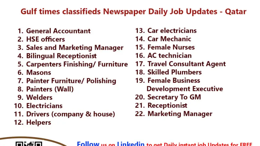 Gulf times classifieds Job Vacancies Qatar - 05/06 April 2022