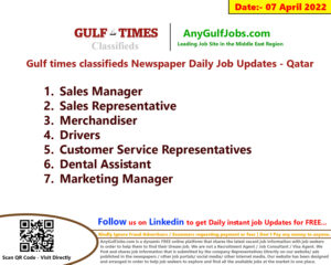 Gulf times classifieds Job Vacancies Qatar - 07 April 2022