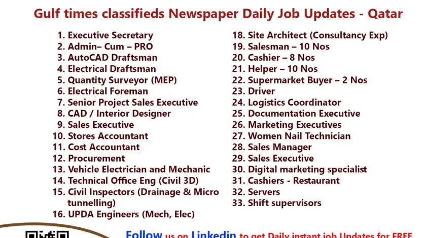 Gulf times classifieds Job Vacancies Qatar - 10 April 2022