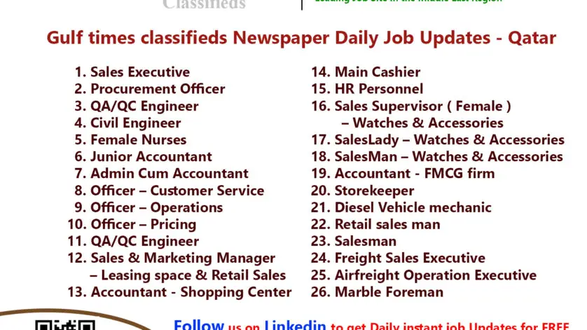 Gulf times classifieds Job Vacancies Qatar - 13,14 April 2022