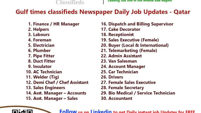 Gulf times classifieds Job Vacancies Qatar - 19, 20 April 2022