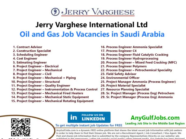 Jerry Varghese International Ltd Job Vacancies in Saudi Arabia