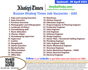 Buzzon Khaleej Times Job Vacancies United Arab Emirates - 09 April 2022